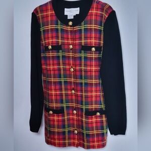 Plaid Cardigan Jacket • Soft Cotton Knit Cotigan • Designer Vintage Holiday 90s